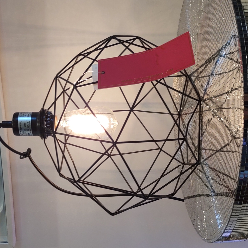 💡Black Metal Open cage Hanging Plug In chandelier Lamp Cui Liu Designs Decor